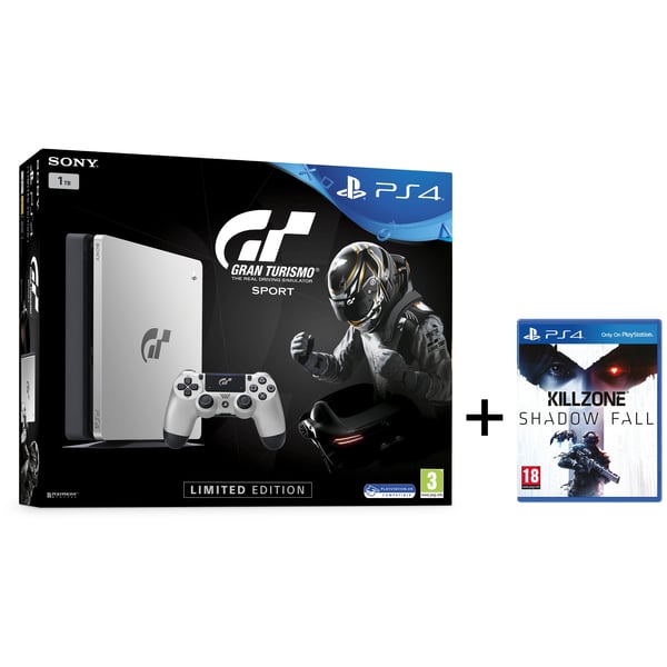 Sony PS4 Slim Gaming Console 1TB Silver With Gran Turismo The Real Driving Simulator SPORT + Killzone Shadow Fall Game