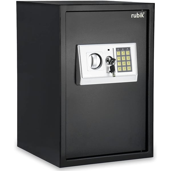 Rubik Safe Box Large For Home Office With Digital Combination Lock And Emergency Keys, Fire Resistant (size 50x35x30cm) Black