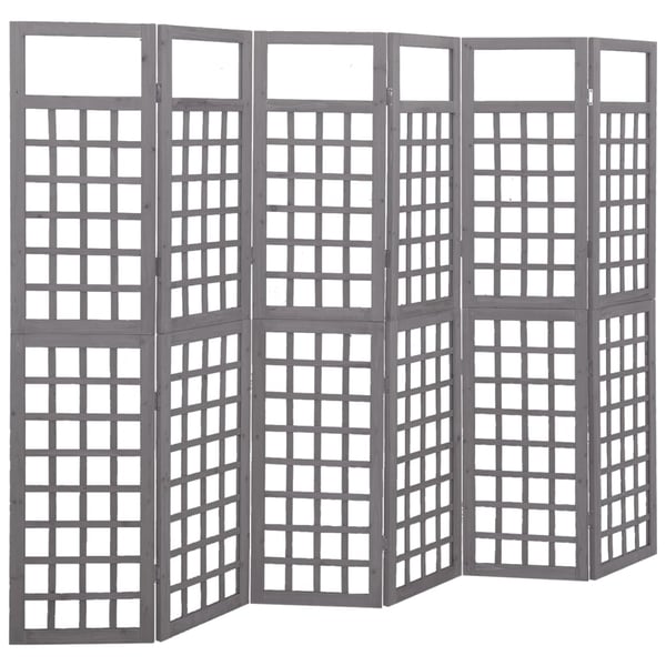 Vidaxl 6-panel Room Divider/trellis Solid Fir Wood Grey 242.5x180 Cm
