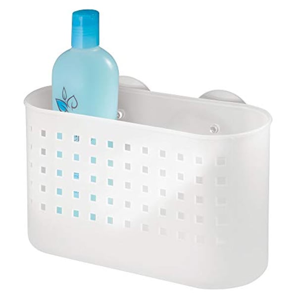 Idesign Plastic Suction Bathroom Shower Caddy, Rectangular Basket For Shampoo, Conditioner, Soap, Creams, Towels, Razors, Loofahs, 4