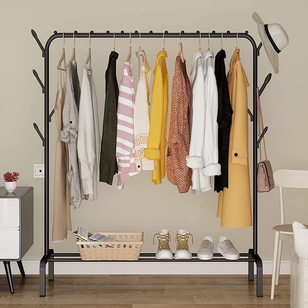 Showay Clothes Hanger Garment Rack, Metal Clothes Rail With Single Bottom Storage Rack For Storing Shoe Boxes