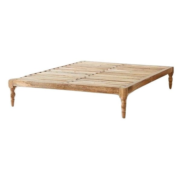 Classic Solid Wood King Bed without Mattress in Natural Beige Color