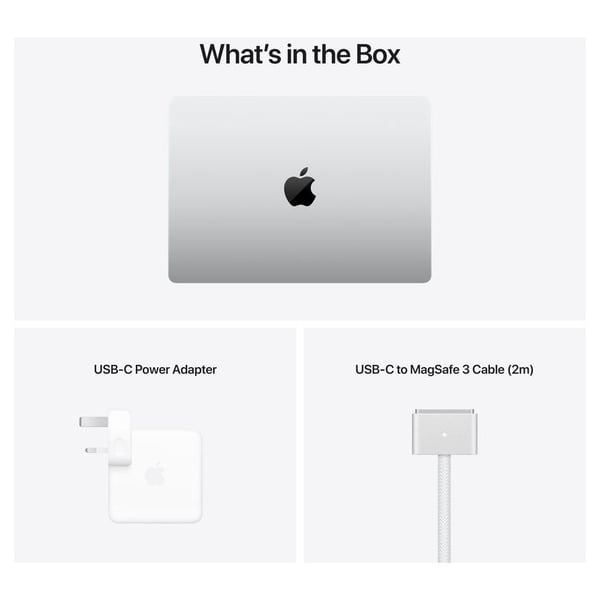 MacBook Pro 14-inch (2021) - M1 Pro Chip 16GB 512GB 14-core GPU Silver English/Arabic Keyboard - Middle East Version MacBook Pro 14-inch (2021) - M1 Pro Chip 16GB 512GB 14-core GPU Silver English/Arabic Keyboard - Middle East Version