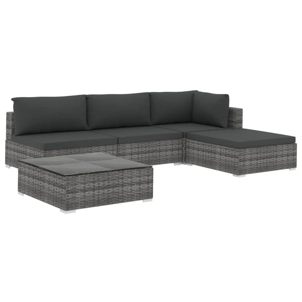 Vidaxl 5 Piece Garden Lounge Set With Cushions Poly Rattan Grey Vidaxl 5 Piece Garden Lounge Set With Cushions Poly Rattan Grey