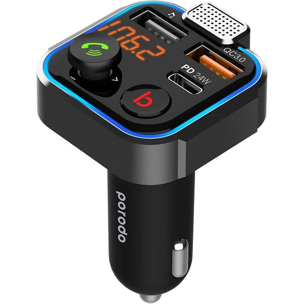 Porodo Smart Car Charger Fm Transmitter With Bass Boost, Siri Enabled & Google Voice Demand - Black Porodo Smart Car Charger Fm Transmitter With Bass Boost, Siri Enabled & Google Voice Demand - Black