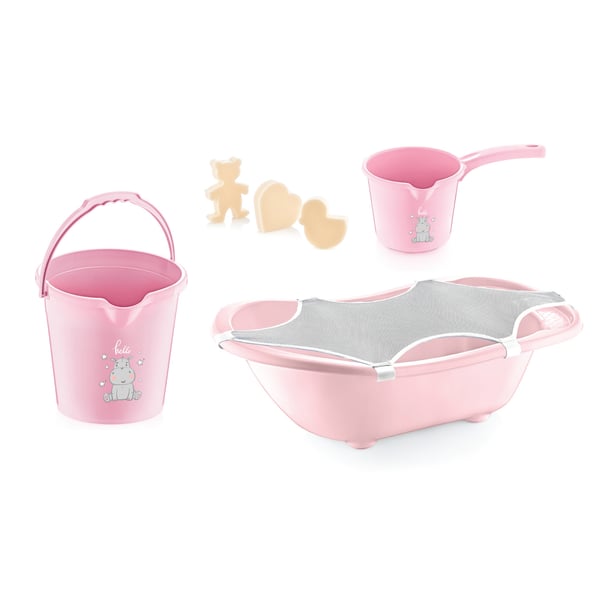 Babyjem 5 PCS Baby Bath Set , For Newborn , Bath Tub with Drain , Water Bucket , Bath Net , Tankard , Pink