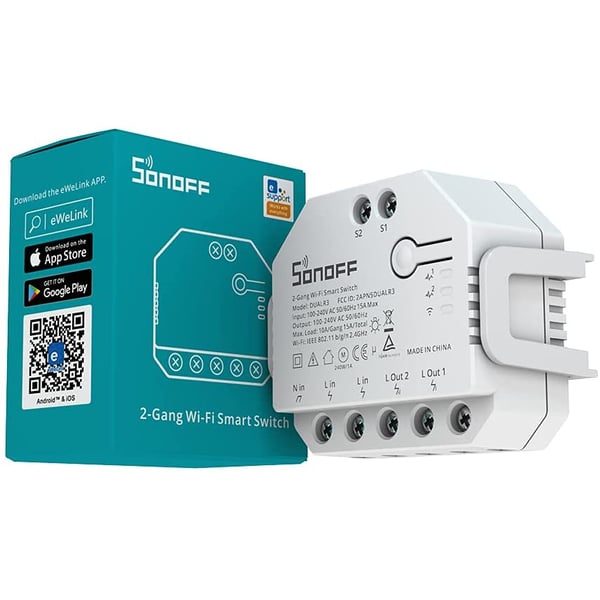 Sonoff DIY DUALR3 Smart Dual Relay Wi-Fi Switch with Power Metering 2 Way Smart Switch White
