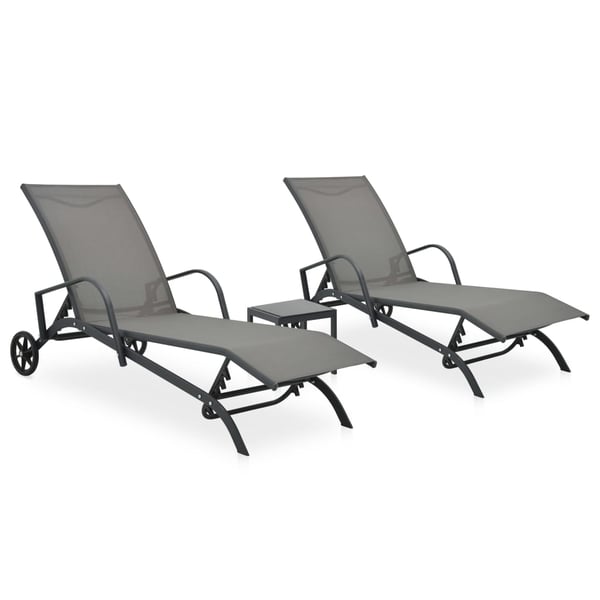vidaXL Sun Loungers 2 pcs with Table Textilene and Steel vidaXL Sun Loungers 2 pcs with Table Textilene and Steel