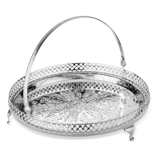 Buy Queen Anne Silver Plated Round Gallery Tray with Handles Online in