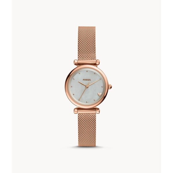 Fossil Carlie Mini Three Hand Rose Gold Tone Stainless Steel Watch ES4505