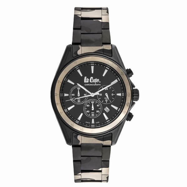 Lee Cooper, LC06973.650, Mens Analog Watch, Black Dial Multi-Function 3 Hands Stainless Steel Light Brown Camouflage Strap