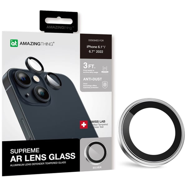 Amazing Thing iPhone 14 and iPhone 14 PLUS Camera Lens Protector Supreme Tempered Glass Aluminum AR Lens Defender - Silver Amazing Thing iPhone 14 and iPhone 14 PLUS Camera Lens Protector Supreme Tempered Glass Aluminum AR Lens Defender - Silver