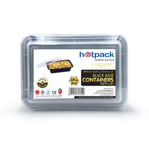 Hotpack Black Base Rectangular Container 28 Oz With Lids 5 Pieces Hotpack Black Base Rectangular Container 28 Oz With Lids 5 Pieces
