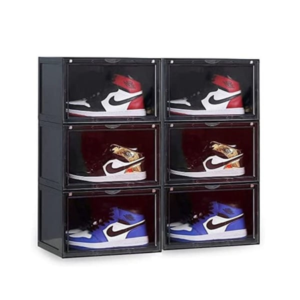 1CHASE shoe Storage Box 6 Box Set Black Side Open Storage Organizer Boxes stores Shoes Size Up To Uk 46