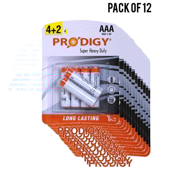 Prodigy Super Heavy Duty R03pvc 1.5v Aaa4+2 (pack Of 12)
