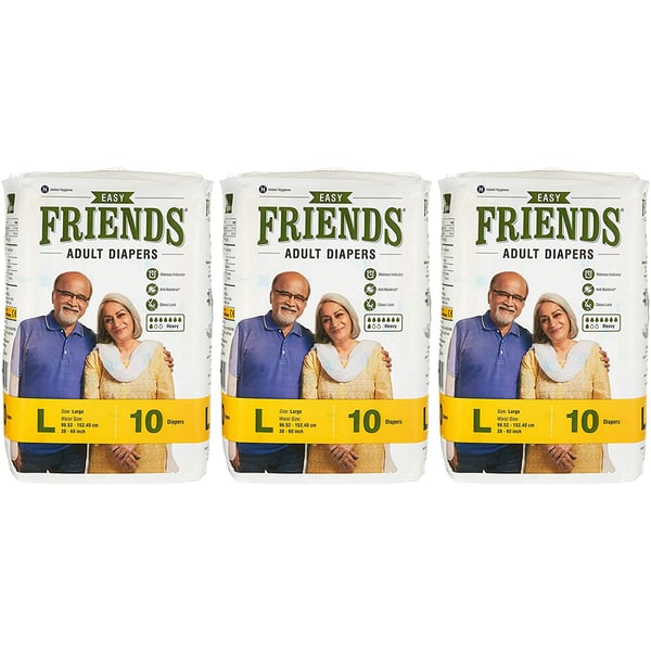 Friends Adult Diapers Easy - Large, 10 Pieces, Pack of 3