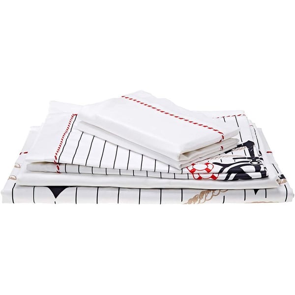 Buy 6 Piece Rope Cotton White/Black/Red Double Duvet Cover Set Online