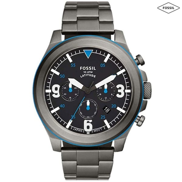 Fossil Latitude- Chronograph Watch With Smoke Grey Tone Stainless Steel Mesh Strap For Men Fs5753 Fossil Latitude- Chronograph Watch With Smoke Grey Tone Stainless Steel Mesh Strap For Men Fs5753