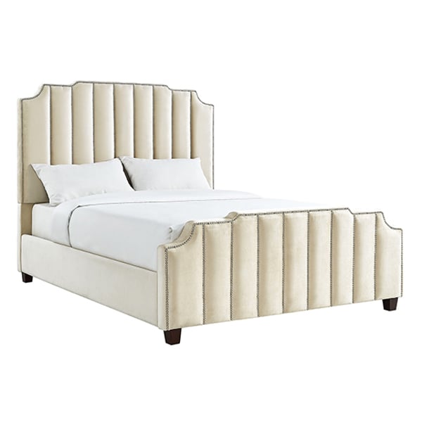 Chareau Velvet Upholstered Nailhead Queen Bed without Mattress Beige