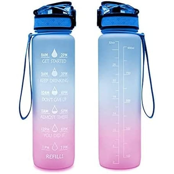 ULTIMAX Large Water Bottle 1L Tritan Plastic Water Bottle With Time Markers Leak-Proof, BPA Free, Motivational Reusable for Fitness Gym Outdoor Sports-Assorted Color