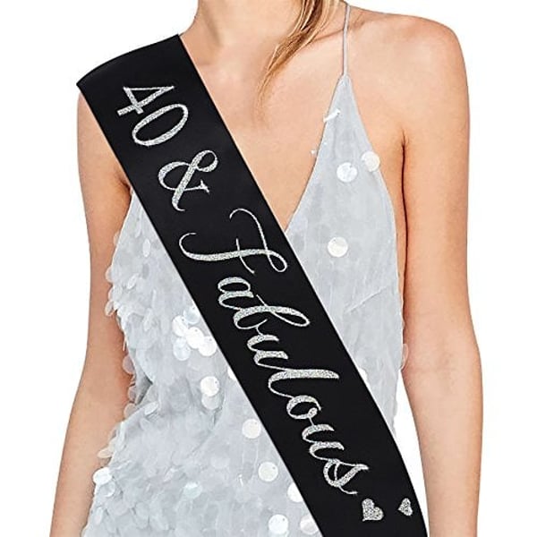ADBetty 40 And Fabulous Sash - 40Th Birthday Sash 40 Birthday Gifts Birthday Party Favors, Supplies And Decoration (Black & Glitter Silver)