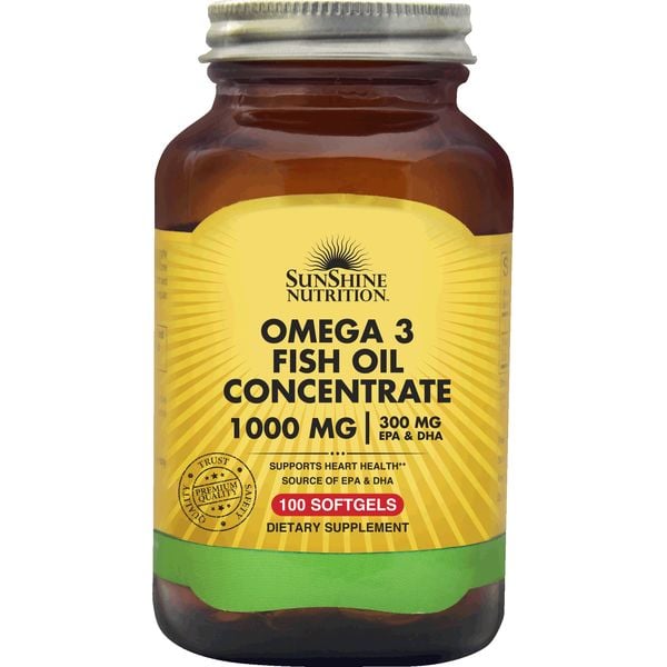 Sunshine Nutrition Omega 3 Fish Oil Conc 1000mg 100 Softgels Sunshine Nutrition Omega 3 Fish Oil Conc 1000mg 100 Softgels