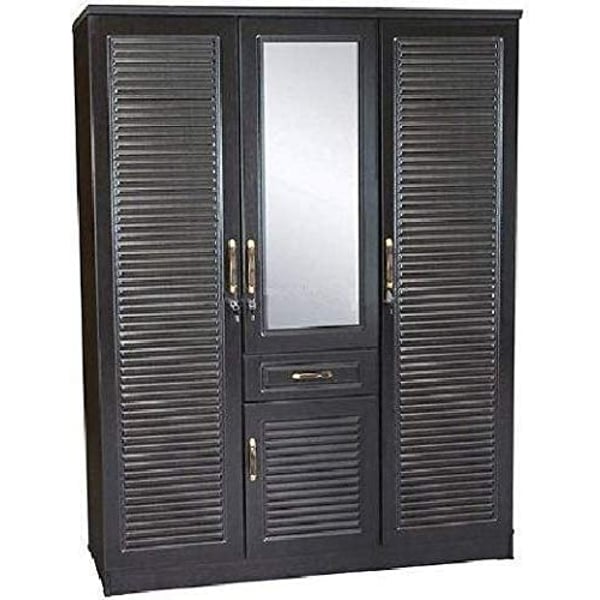 Galaxy Design Three Door Wooden Wardrobe / Cabinet With Mirror & Lockable Drawers Stripe Design Wenge Color Size L x W x H 150 X 55 X 210 cm Model - GDF8872