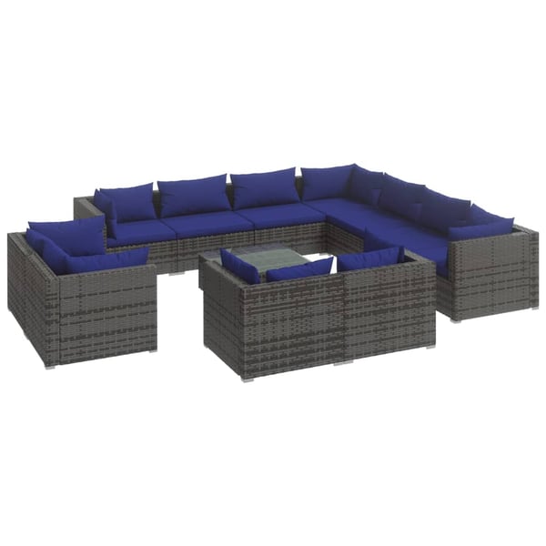 vidaXL 12 Piece Garden Lounge Set with Cushions Grey Poly Rattan vidaXL 12 Piece Garden Lounge Set with Cushions Grey Poly Rattan