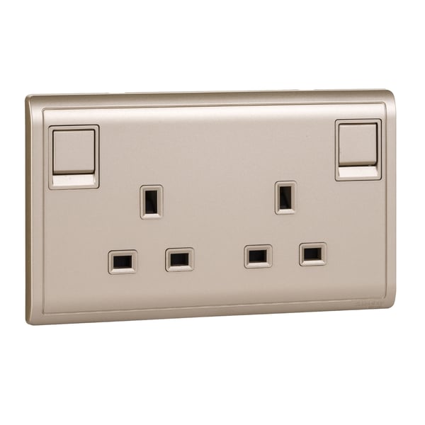 Schneider Electric Pieno - 13A 250V Twin Gang Switched Socket, Wine Gold (Model Number - E82T25_WG_G1) Schneider Electric Pieno - 13A 250V Twin Gang Switched Socket, Wine Gold (Model Number - E82T25_WG_G1)