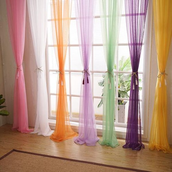 Sheer Window Curtain Set of 2pcs Purple Color