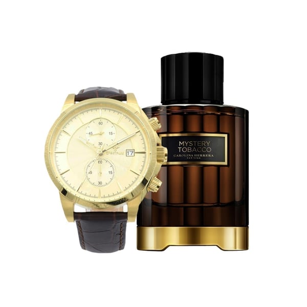 Spectrum Multidimensional Leather Men'S Brown Watch - S23070M-2 + Carolina Herra Mystery Tobacco Edp 100Ml (M) Gift Set