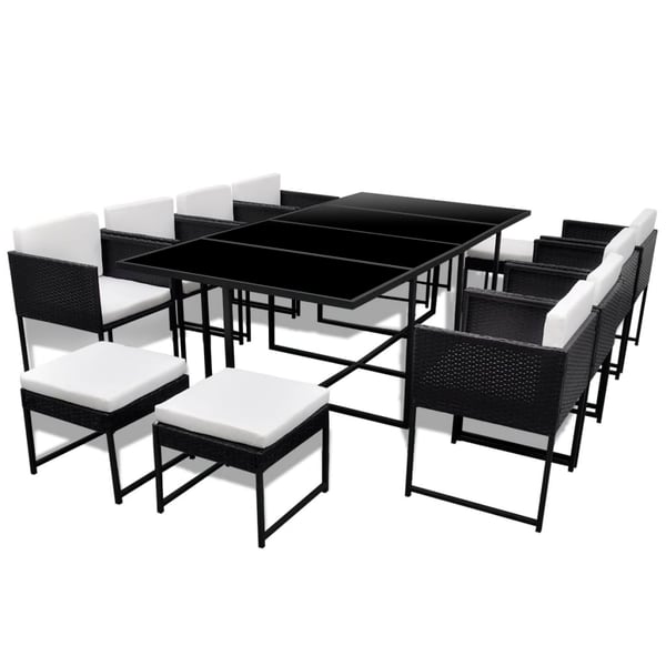 Vidaxl 13 Piece Outdoor Dining Set With Cushions Poly Rattan Black Vidaxl 13 Piece Outdoor Dining Set With Cushions Poly Rattan Black
