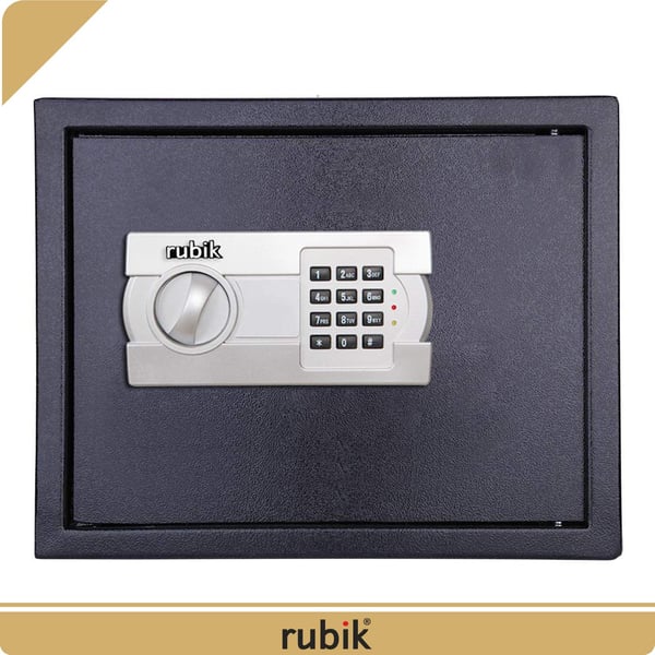 Rubik Large A4 Documents Size Safe Box For Home Office With Key And Pin Code For Cash Jewelry Passports (30x38x30cm) Black