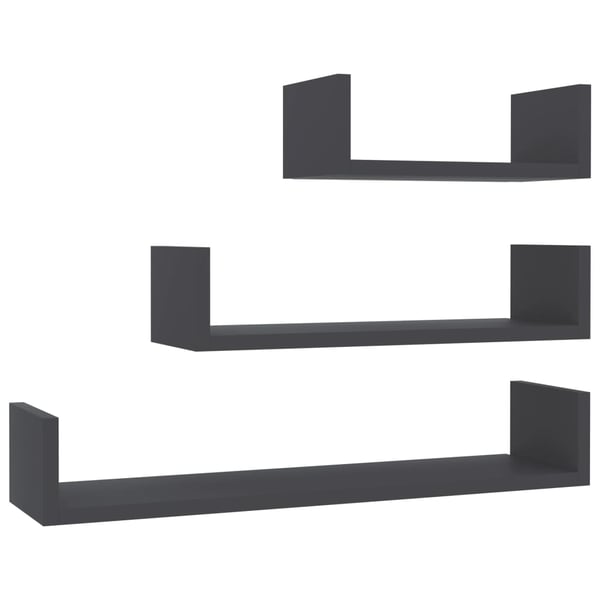vidaXL Wall Display Shelf 3 pcs Grey Engineered Wood vidaXL Wall Display Shelf 3 pcs Grey Engineered Wood