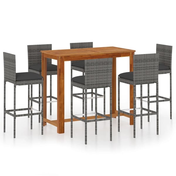 vidaXL 7 Piece Garden Bar Set with Cushions Grey vidaXL 7 Piece Garden Bar Set with Cushions Grey