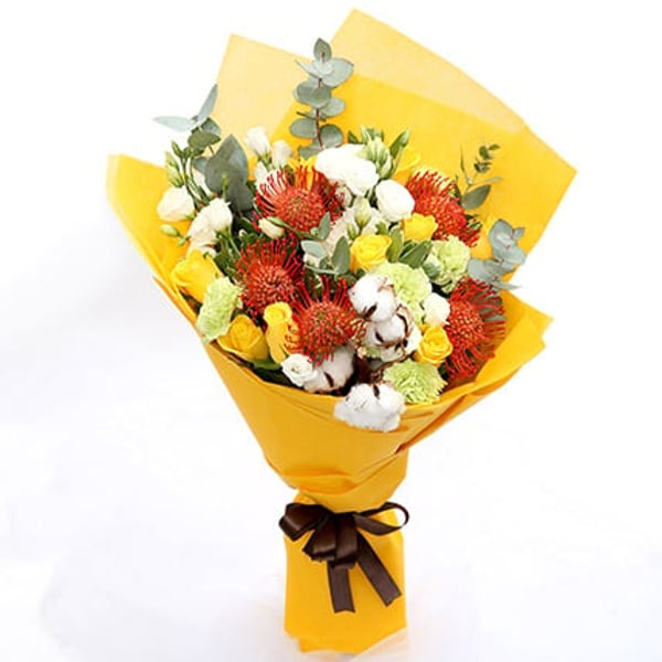 Sunshine Roses & Protea Flower Bouquet Sunshine Roses & Protea Flower Bouquet