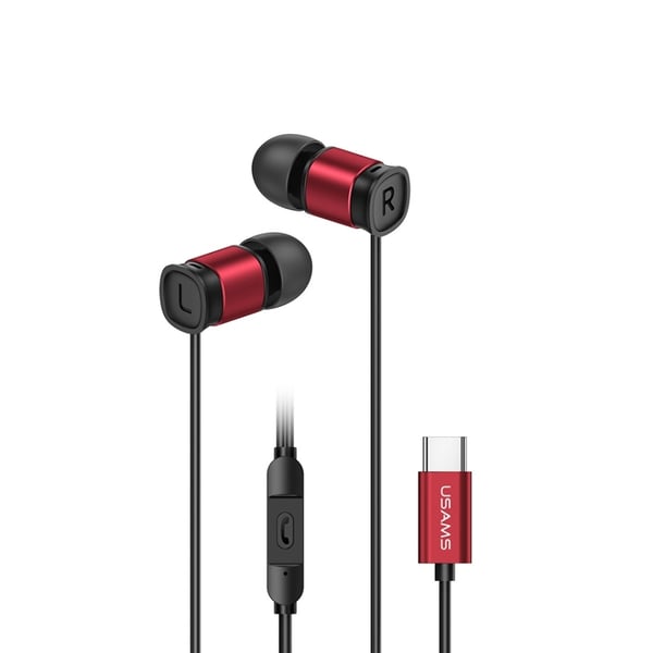 Usams Type-c In-ear Aluminum Alloy Wired Headphone With Mic 1.2 M Red
