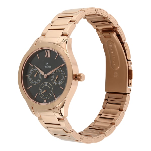 Titan 2570WM01 Womens Watch Workwear Collection Analog Black Dial Rose Gold Stainless Band price in Bahrain Buy Titan 2570WM01 Womens Watch Workwear Collection Analog Black Dial Rose Gold Stainless Ba...