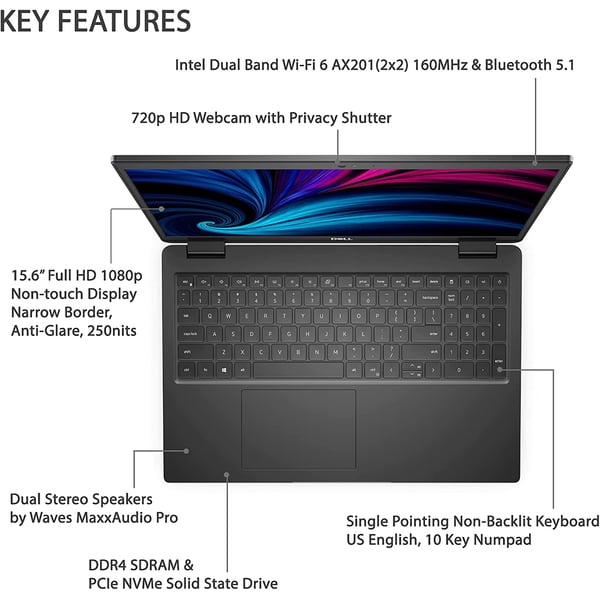 Dell Laptop Latitude 3520 Intel Core i5-1154G7 2.6GHz 16GB 1TB HDD+512GB SSD Intel Iris Xe Graphics Windows 11 English Keyboard International Version-Customized