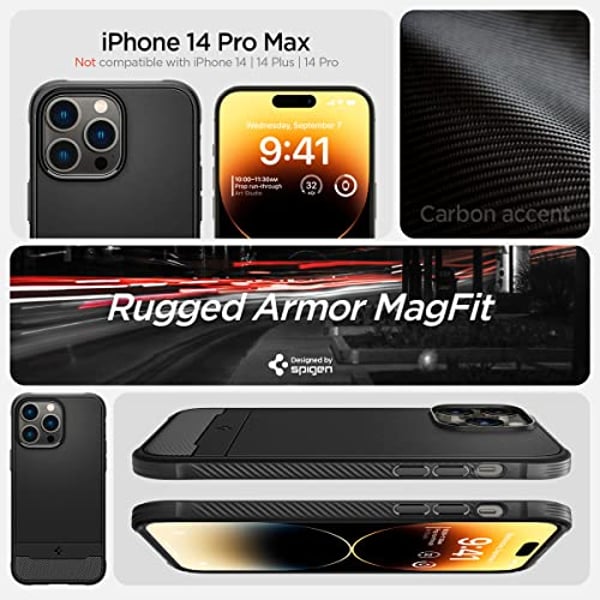 Spigen Rugged Armor (MagFit) compatible with MagSafe designed for iPhone 14 Pro Max case cover (2022) - Matte Black Spigen Rugged Armor (MagFit) compatible with MagSafe designed for iPhone 14 Pro Max case cover (2022) - Matte Black