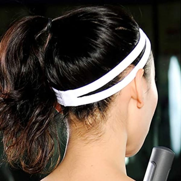 Fstrend Sports Headband No Slip Grip Running Thin Hairband Elastic Double Band Silicon Lined Fitness Sweatband For Women And Girls - White