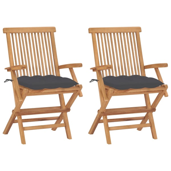 vidaXL Garden Chairs with Anthracite Cushions 2 pcs Solid Teak Wood