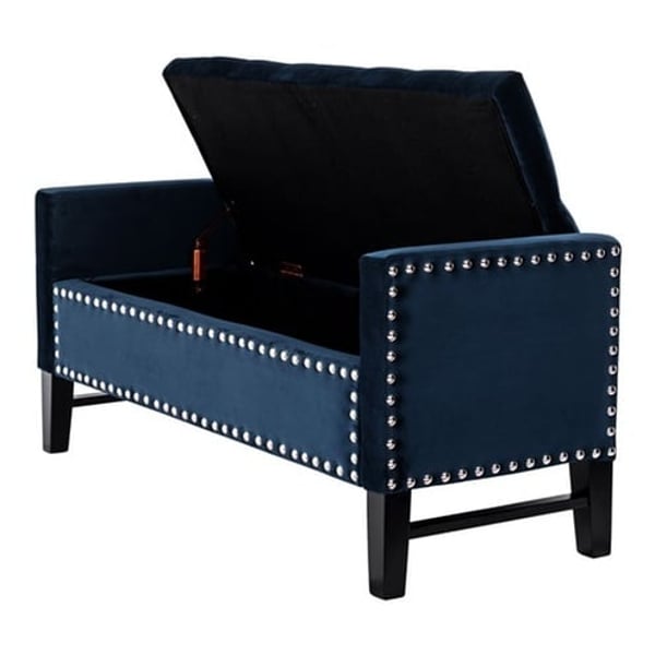 Marcus Velvet Button Tufted Storage Bench Navy blue Marcus Velvet Button Tufted Storage Bench Navy blue