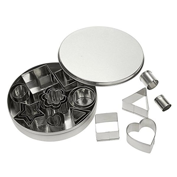 Juvale Cookie Cutter Set - 24 Piece Metal Fondant Mini Biscuit Cutter Molds With Hearts, Stars, Flowers And Geometric Shapes For Baking, Dessert And Cake Decoration - Silver