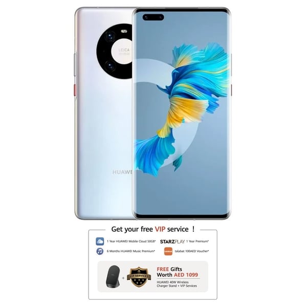 Huawei Mate 40 Pro 5G 256GB Mystic Silver Dual Sim Smartphone Pre-order + FREE Gifts worth AED 1099 (Huawei 40W Wireless Charger Stand + VIP Services)
