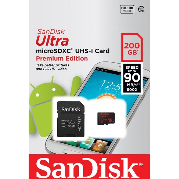 Sandisk SDSDQUAN200GG4A Ultra Micro SDXC UHS-1 Premium Edition Card 200GB W/ Adapter