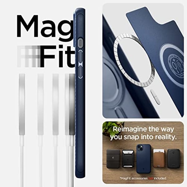 Spigen Mag Armor (MagFit) compatible with Magsafe designed for iPhone 14 Plus case cover (2022) - Navy Blue