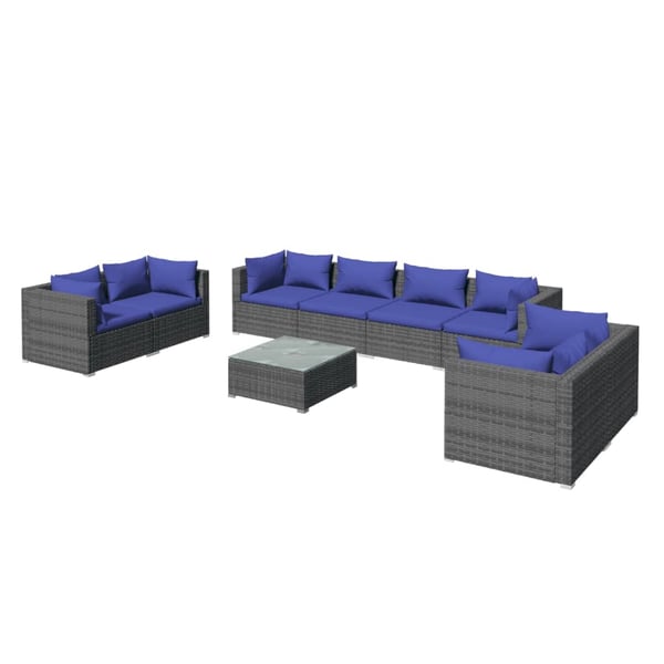 vidaXL 9 Piece Garden Lounge Set with Cushions Poly Rattan Grey vidaXL 9 Piece Garden Lounge Set with Cushions Poly Rattan Grey