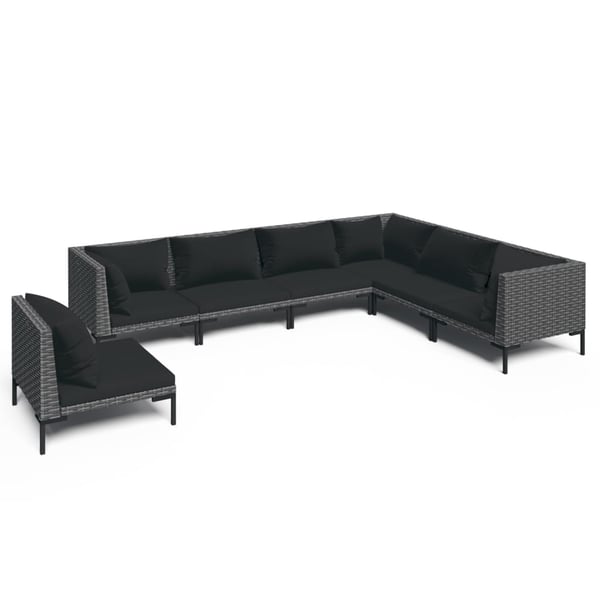 vidaXL 7 Piece Garden Lounge Set with Cushions Poly Rattan Dark Grey