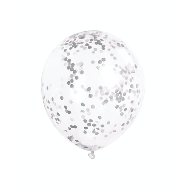 Unique- Clear Balloons With Silver Confetti 6pcs 12in